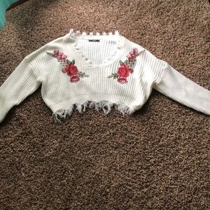 Rose white crop sweater